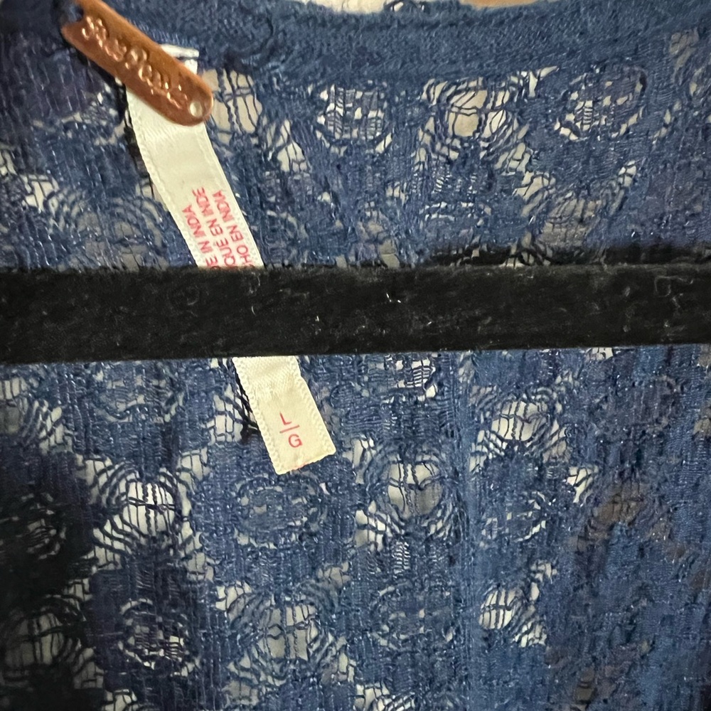 Free People Bring the Romance Navy Maxi Dress, Ruffle Trim, lace bust and hem - Picture 9 of 10